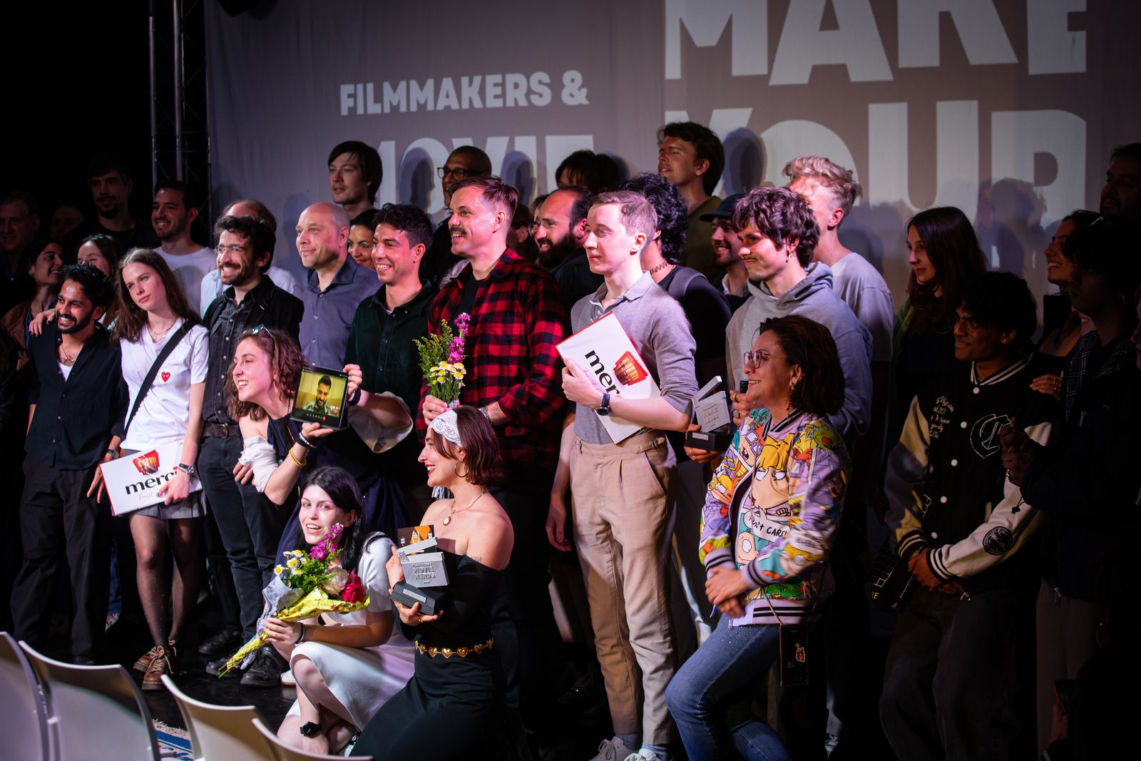 Movie Sprint filmmakers gathered on stage after the awards